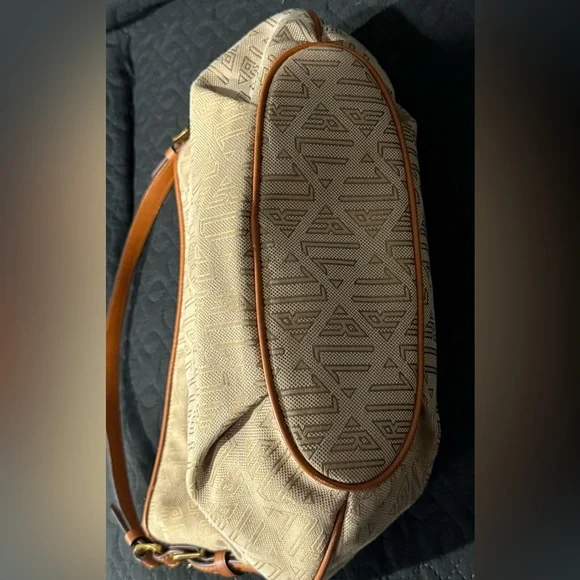 Ralph Lauren Cream and Tan Crescent Hobo Bag with Metal Accent - Picture 8 of 11